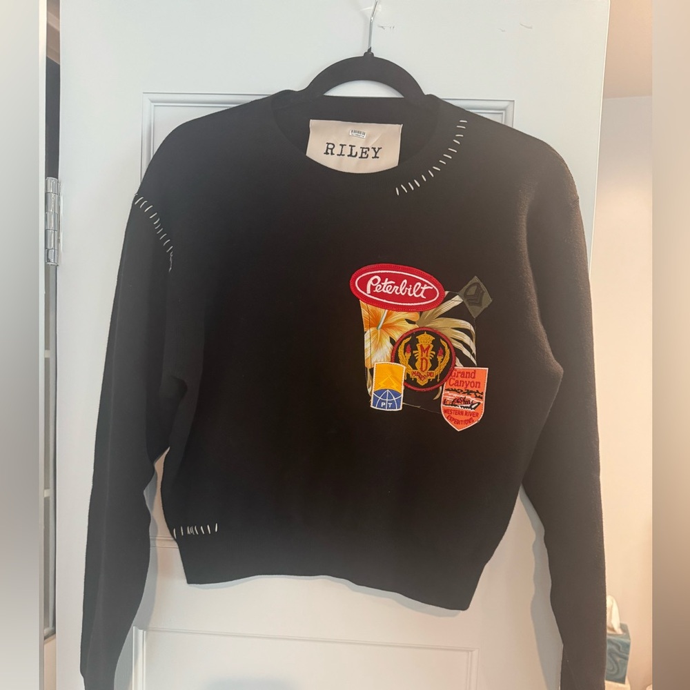 RILEY 1880 All Patched Up Patchwork Vintage Crew Neck Sweatshirt S 100% Cotton